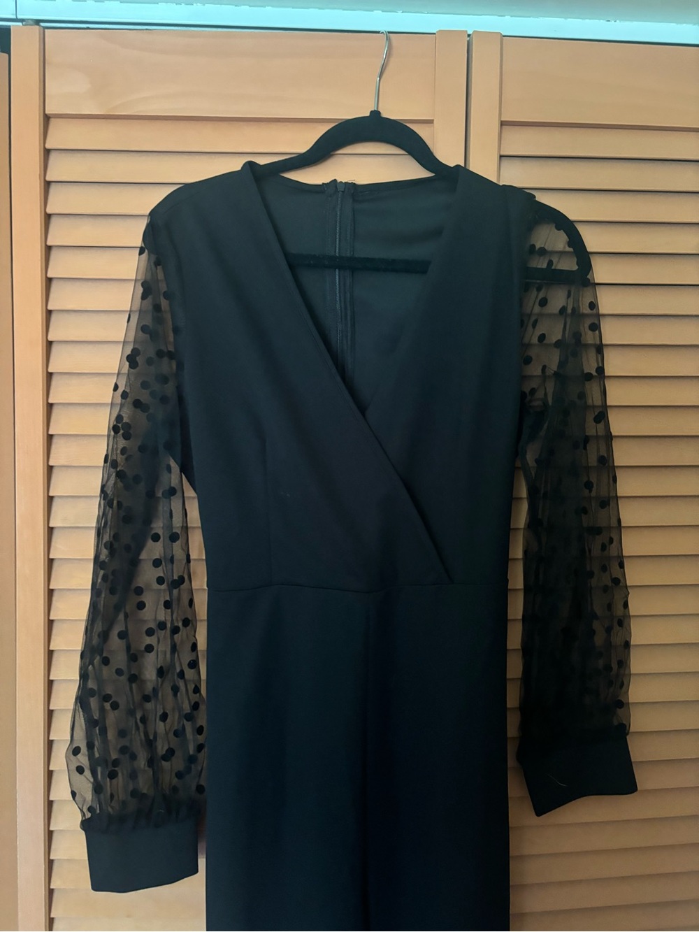 NWOT Black Polka Dot Mesh Sleeve Long jumpsuit